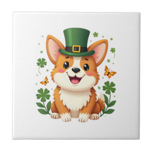 Corgi Lover Shamrock Happy St Patricks Day Tile