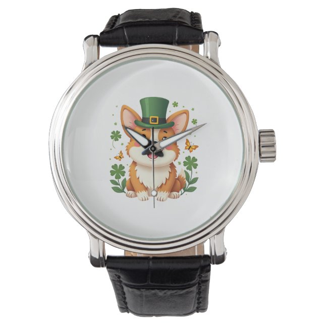 Corgi Lover Shamrock Happy St Patricks Day Watch (Front)