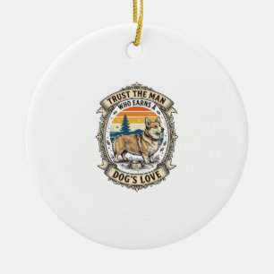 Corgi Lover Shirt Vintage Dog Dad Engraving Design Ceramic Tree Decoration