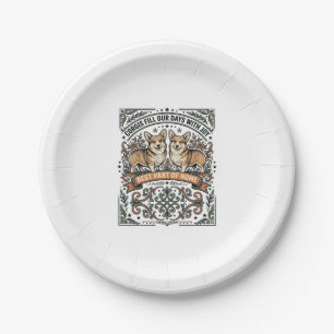 Corgi Lover Shirt Vintage Engraving Funny Dog Desi Paper Plate