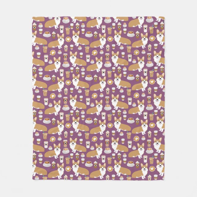 Corgi loves coffee purple fleece blanket (Front)