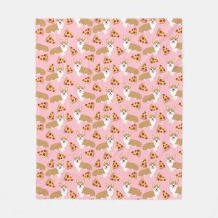 Corgi loves pizza pink fleece blanket