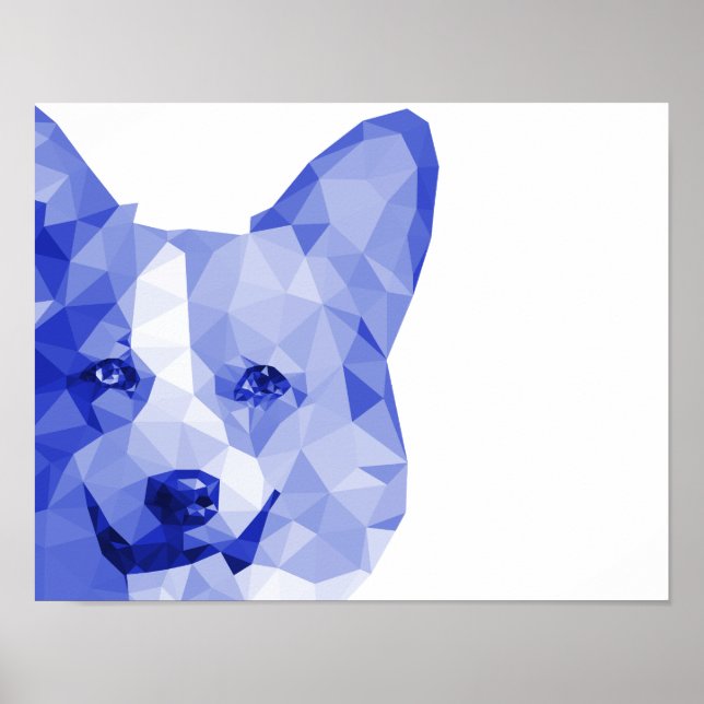 Corgi Low Poly Art in Blue Poster (Front)
