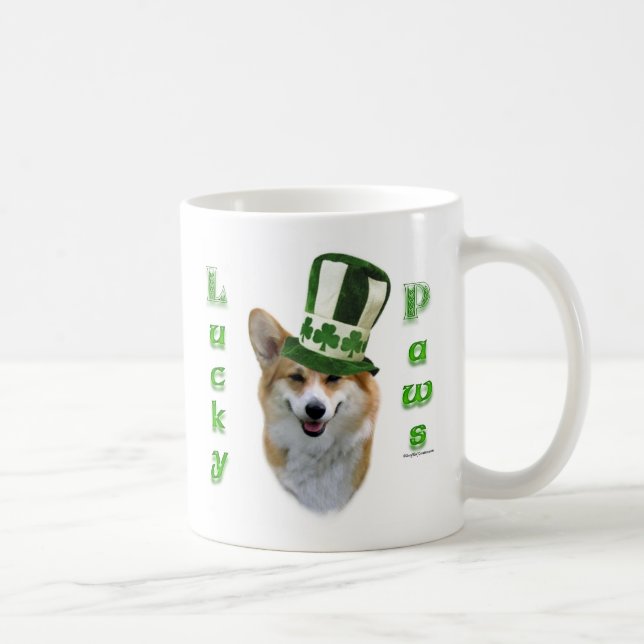 Corgi Lucky Paws; Corgi St Patrick's Day gift Coffee Mug (Right)