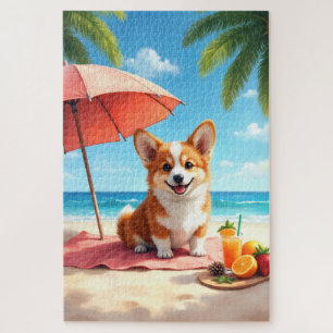 Corgi Luxury Beach Relax Scene Jigsaw Puzzle