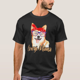 Corgi Mama Mummy Mum Red Scarf Eyeglasses Paws Dog T-Shirt