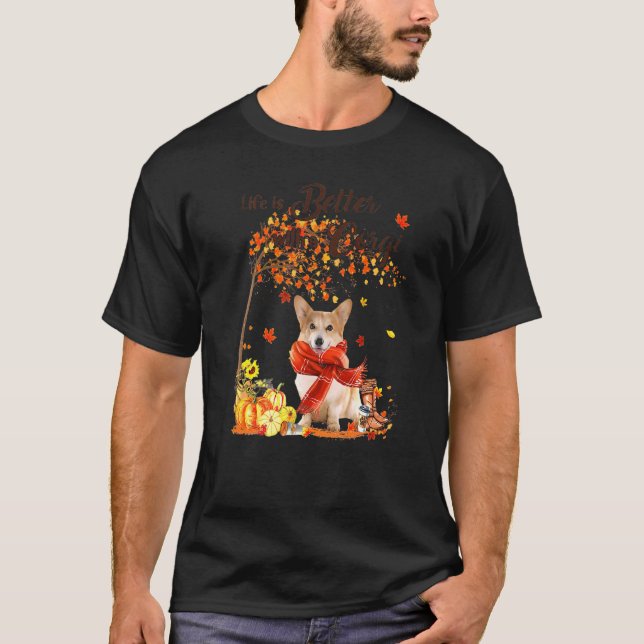 Corgi Maple Tree Thanksgiving Day Cute Dog Fall   T-Shirt (Front)