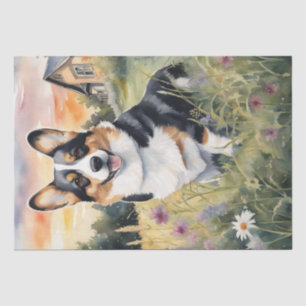 Corgi Meadow Magic: A Floral Decoupage Delight Tissue Paper
