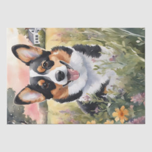 Corgi Meadow Magic: A Floral Decoupage Delight Tissue Paper