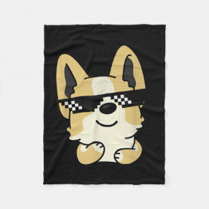 Corgi Meme Pixel Sunglasses Cute Dog Fleece Blanket
