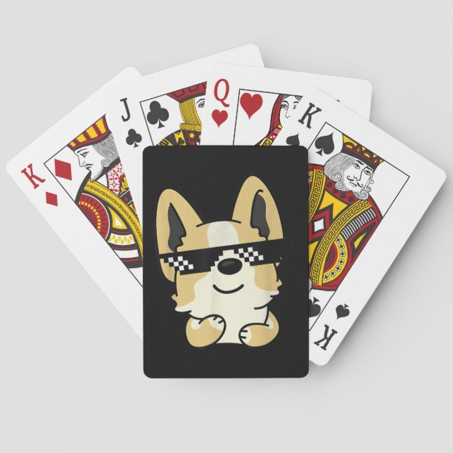 Corgi Meme Pixel Sunglasses Cute Dog Playing Cards (Back)