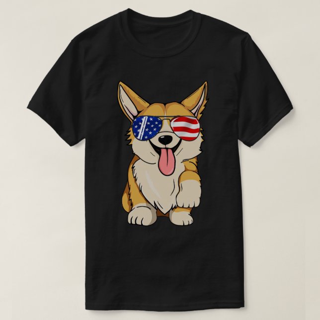 Corgi Merica Flag Sunglasses 4th of July  T-Shirt (Design Front)