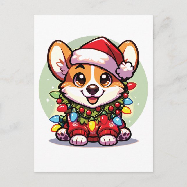 Corgi Merry Christmas Winter Animals Cute Corgis  Holiday Postcard (Front)