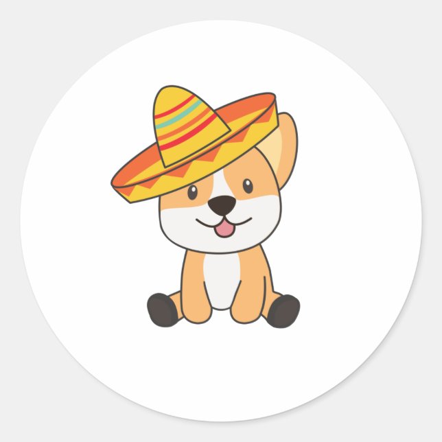 Corgi Mexico Sombrero Sweet Dogs For Children Classic Round Sticker (Front)