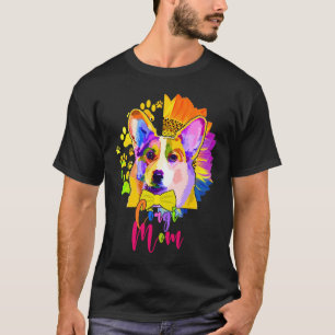 Corgi Mom Cute Colourful Dog Sunflower Mother's D T-Shirt