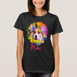 Corgi Mom Cute Colourful Dog Sunflower Mother's D T-Shirt