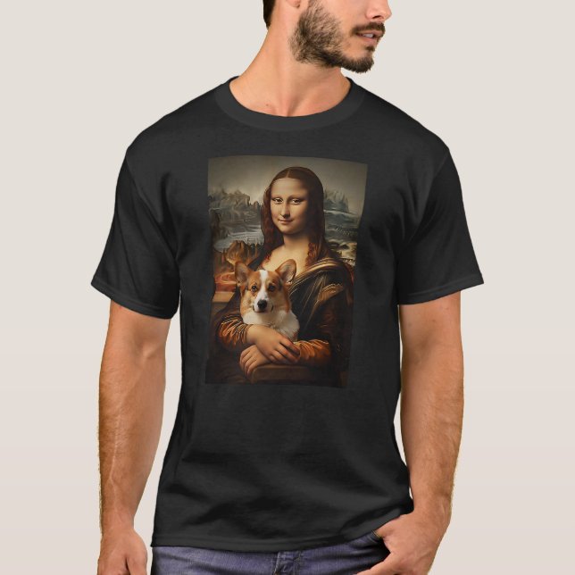 Corgi Mona Lisa Painting Art Dog Mom Dad T-Shirt (Front)