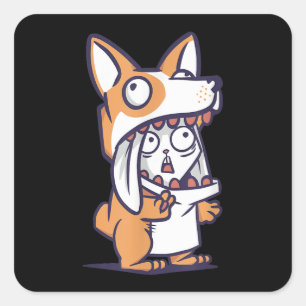 Corgi Mum And Corgi Dad Easter Bunny Costume Square Sticker