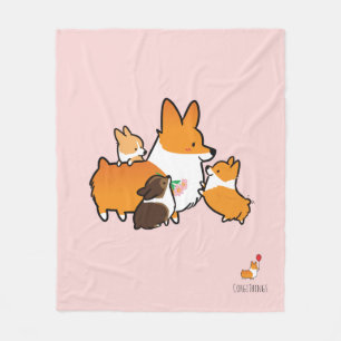 Corgi Mum and Puppies Fleece Blanket