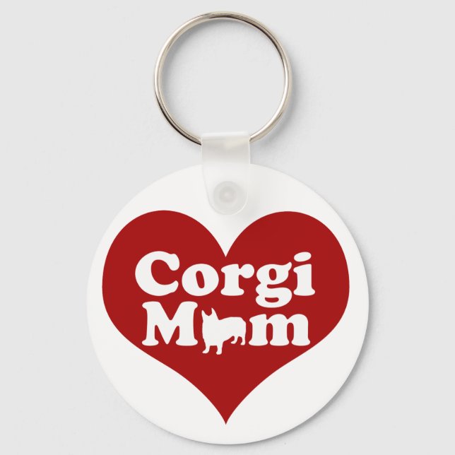 Corgi Mum Cute Red Heart Key Ring (Front)
