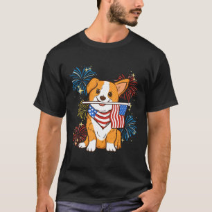 Corgi Mum Dad Kids Patriotic American Themed T-Shirt
