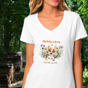 Corgi Mum Puppy in Wildflowers T-Shirt