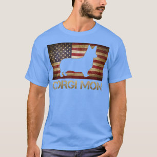 Corgi Mum Vintage American Flag Patriotic Dog Love T-Shirt