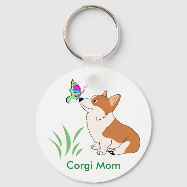Corgi Mum with Butterfly Key Ring (Front)