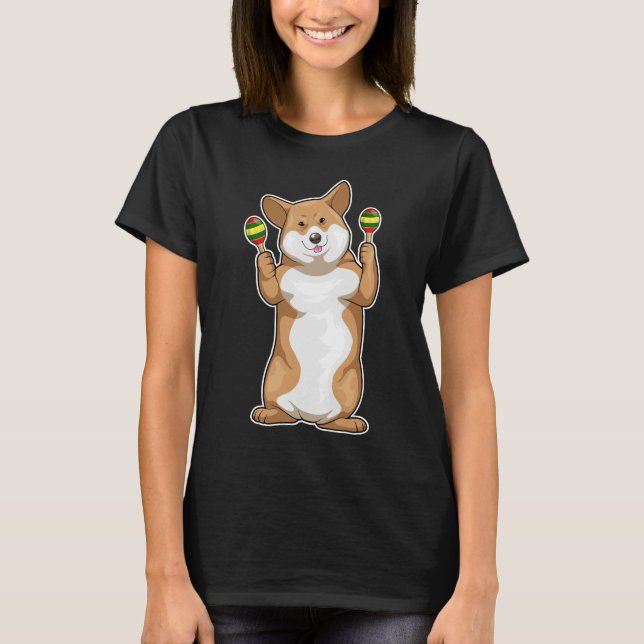 Corgi Musician Maracas Music T-Shirt (Front)