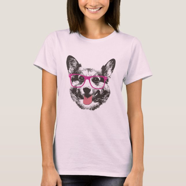Corgi Nerdy Dog Hipster T-Shirt (Front)