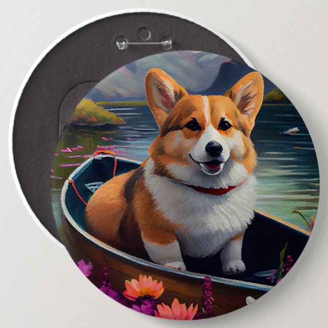 Corgi on a Paddle: A Scenic Adventure 6 Cm Round Badge (Front & Back)