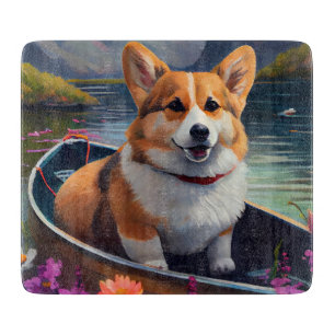 Corgi on a Paddle: A Scenic Adventure Cutting Board