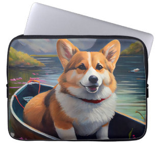 Corgi on a Paddle: A Scenic Adventure Laptop Sleeve