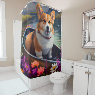 Corgi on a Paddle: A Scenic Adventure Shower Curtain
