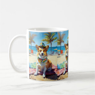 Corgi on Beach, summer gift for dog lovers  Coffee Mug