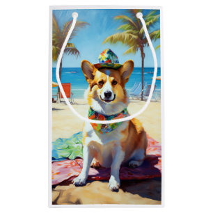 Corgi on Beach, summer gift for dog lovers Small Gift Bag