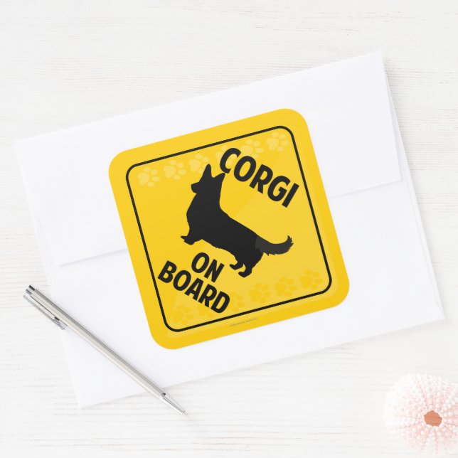 Corgi On Board (Cardigan Welsh) Square Sticker (Envelope)