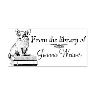 Corgi on Books  Personalised Wood Stamp for Books
