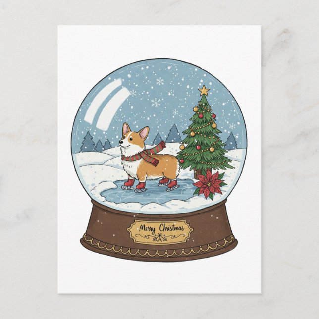 Corgi on Skates Christmas Postcard  (Front)