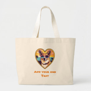 Corgi on the Beach Large Tote Bag