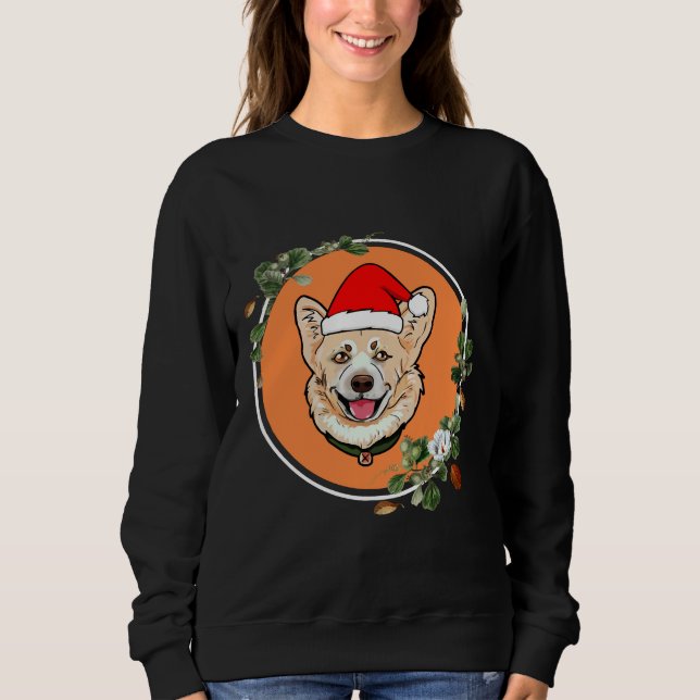 Corgi Orange Floral Circle Sweatshirt (Front)