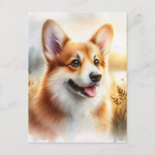 Corgi Outdoors Watercolor Art Postcard