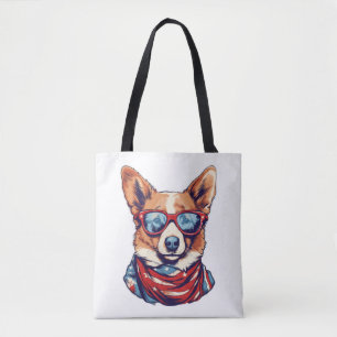 Corgi Patriotic Dog USA American Flag   Tote Bag