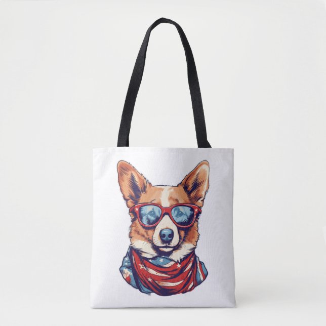 Corgi Patriotic Dog USA American Flag   Tote Bag (Front)