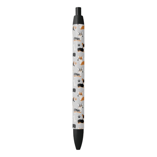Corgi Pattern Gray Black Ink Pen (Front Vertical)