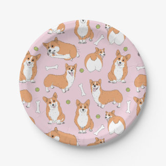 corgi pattern in pink paper plate