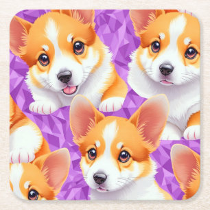 Corgi pattern square paper coaster