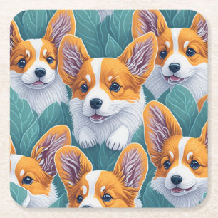Corgi pattern square paper coaster