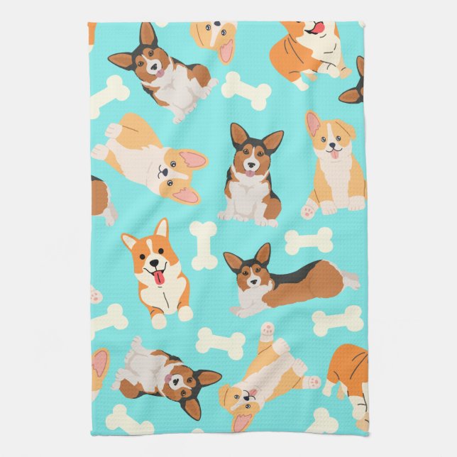 Corgi Pattern Tea Towel (Vertical)