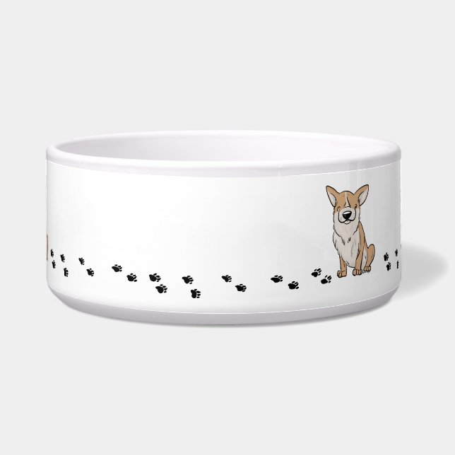 Corgi Paw Print Ceramic Pet Bowl (Front)